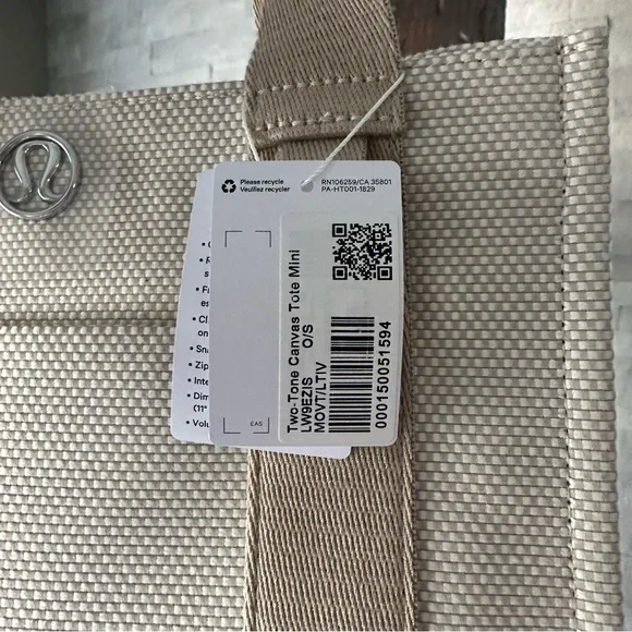 LULULEMON Two-Tone Canvas Mini Tote Bag 4.5L in Mojave Tan and Light Ivory NWT - Picture 9 of 10